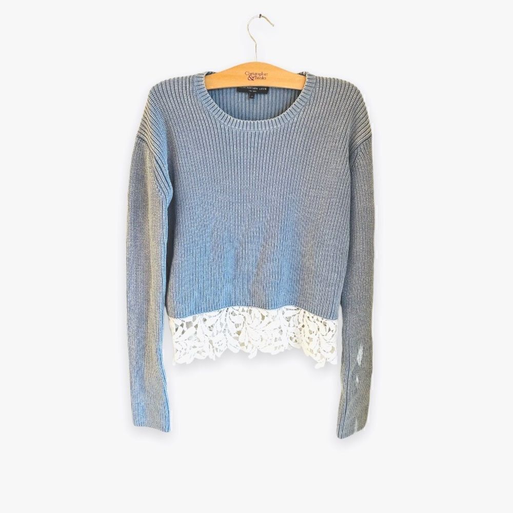 GENERATION LOVE | Crochet Trimmed Blue Sweater (XS)